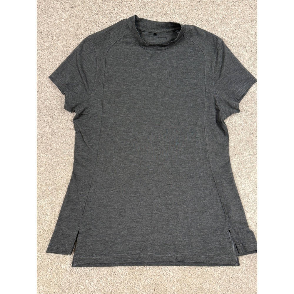 Alphalete Womens Mock Neck Short Sleeve Performance Top Charcoal Heather Small
